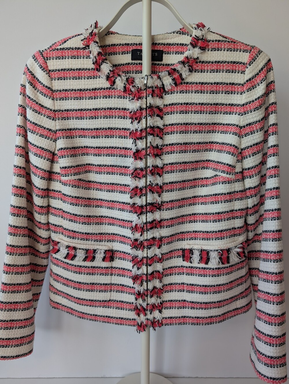 Talbots Cream, Pink and Black Striped Tweed Blazer